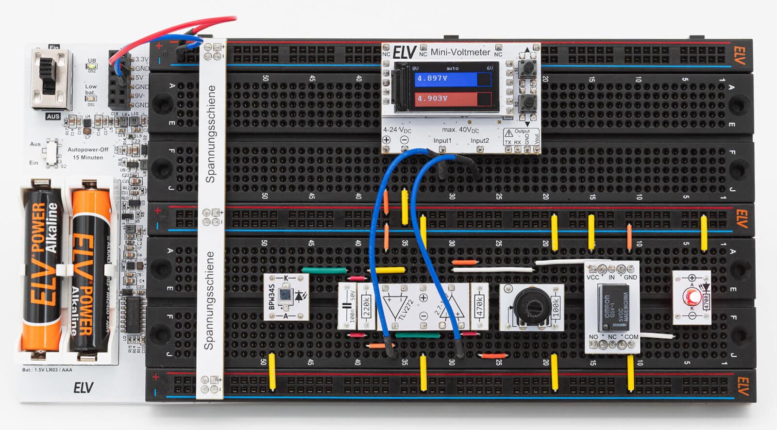 Bild 1 : Beispielschaltung mit einem Mini-Voltmeter-Modul auf dem EXSB-Midi