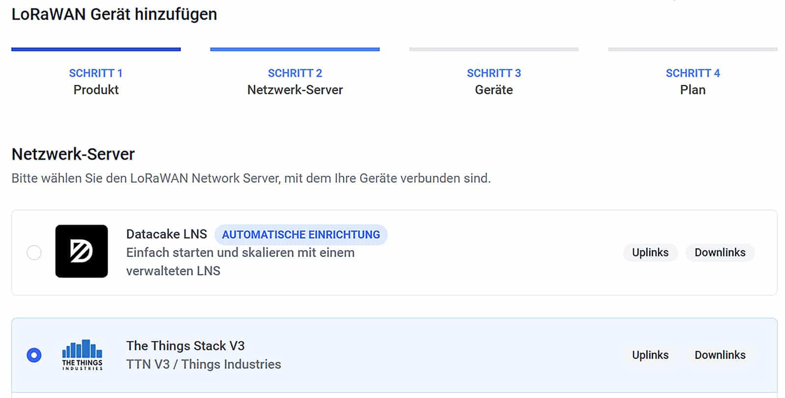 Bild 17: Auswahl des The-Things-Stack-Netzwerkservers