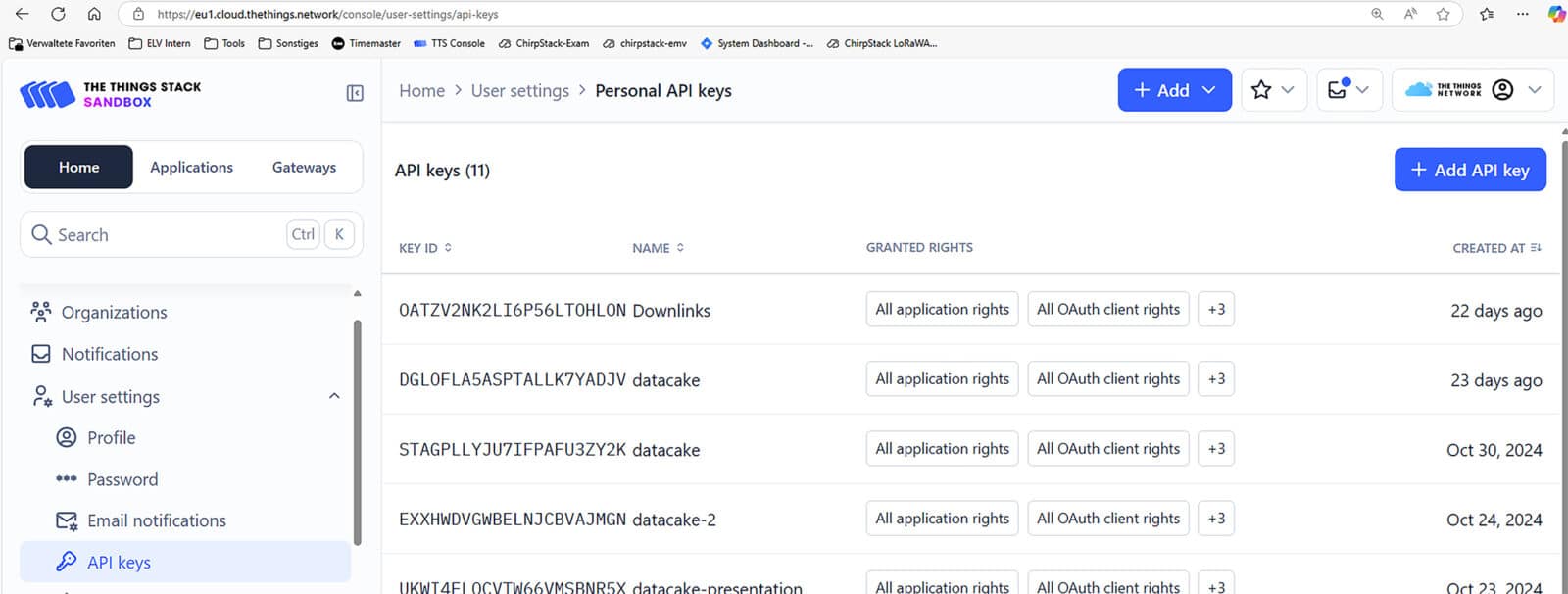 Bild 19: Erstellung eines neuen API-Keys in TTS (1)