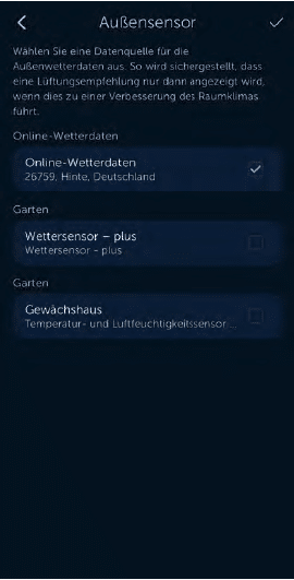 Bild 22: Wählen Sie ggf. einen Außensensor.