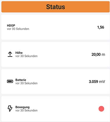 Bild 28: Statusinformationen des GPS-Trackers