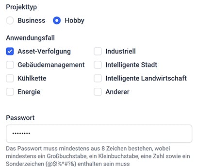 Bild 2: Vergabe Projekttyp und Anwendungsfall