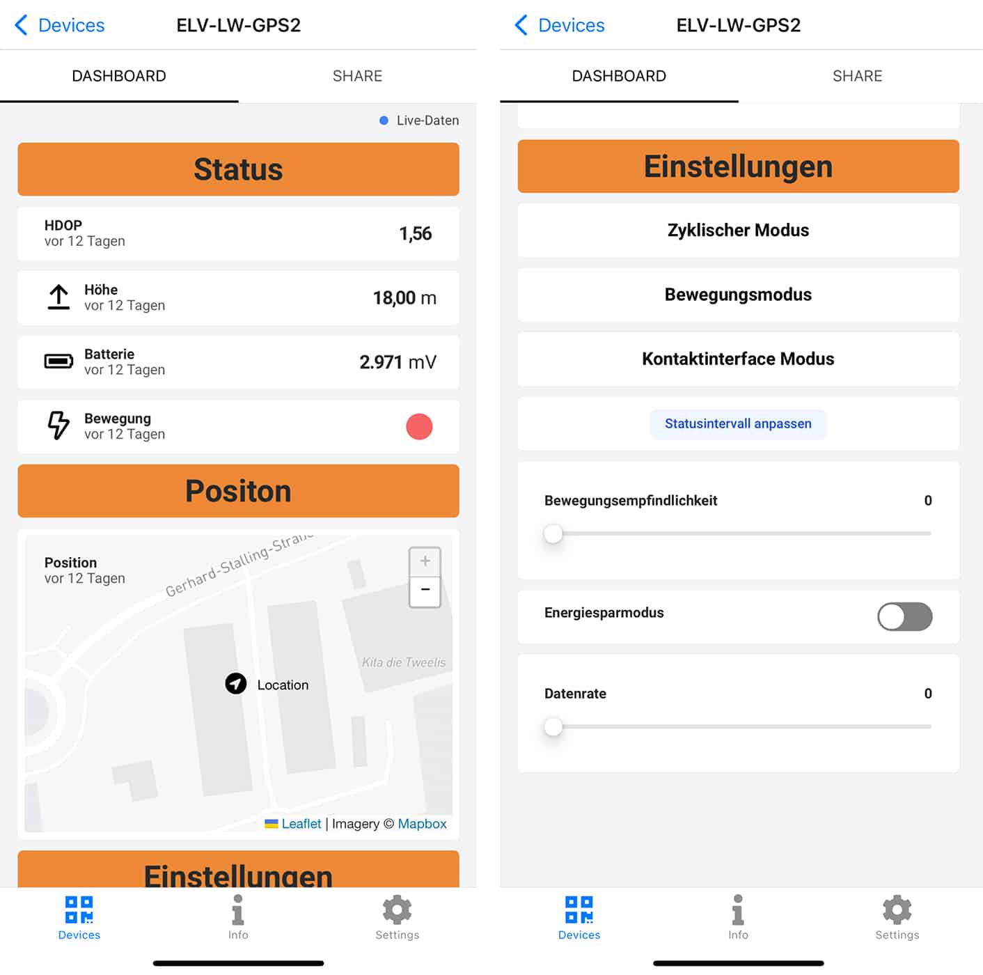 Bild 45: Mobile Version des Datacake Dashboards