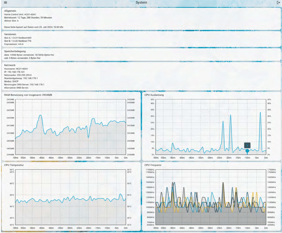 Bild 7: Systembereich HCUWeb zur Hardware/Performance