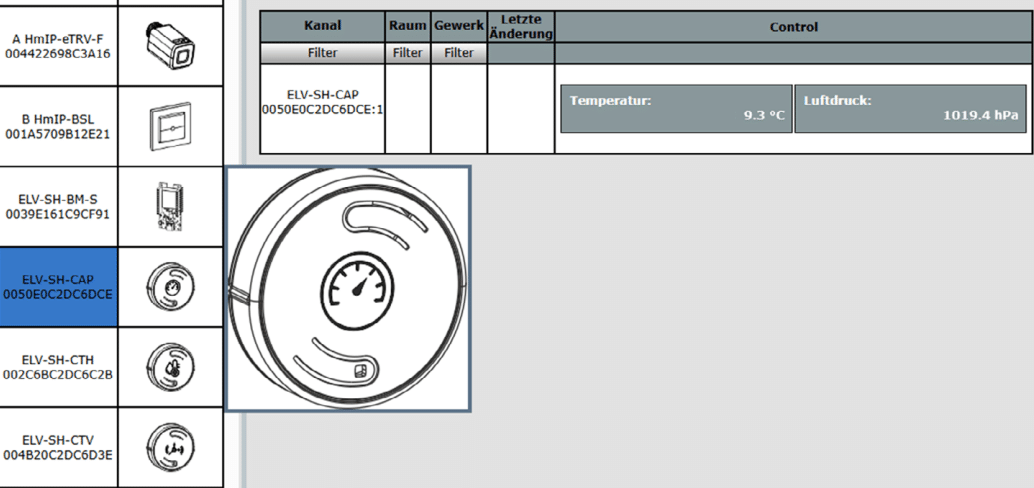 Bild 11: Status des ELV-SH-CAP in der WebUI der CCU3