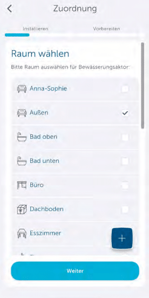 Bild 24: Raum für den Bewässerungsaktor auswählen