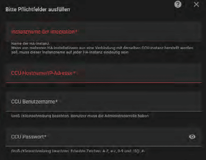 Bild 7: Anmeldedaten der CCU3 und IP-Adresse angeben