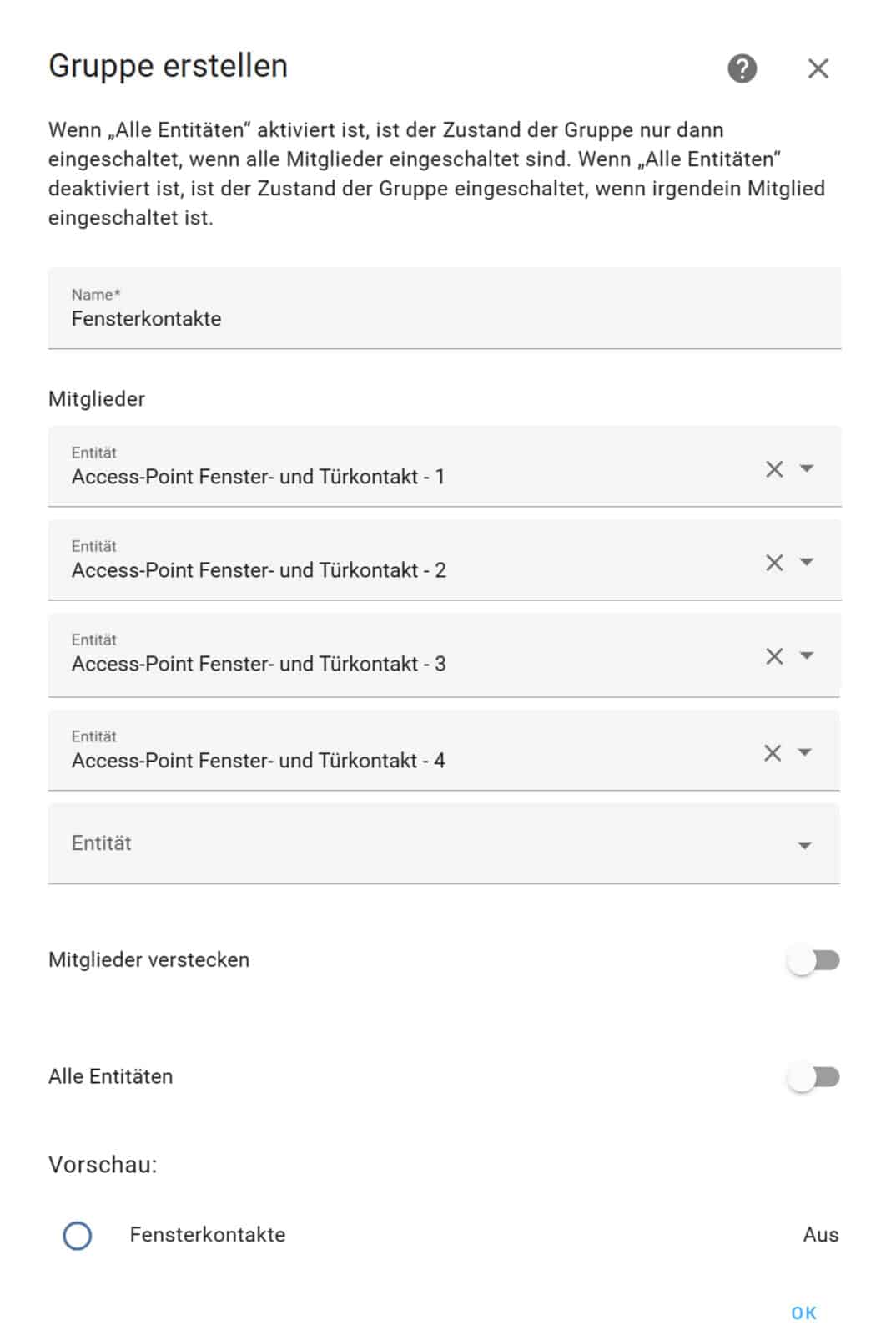 Bild 9: Fensterkontakte-Binärgruppe erstellen Bild 9: Fensterkontakte-Binärgruppe erstellen