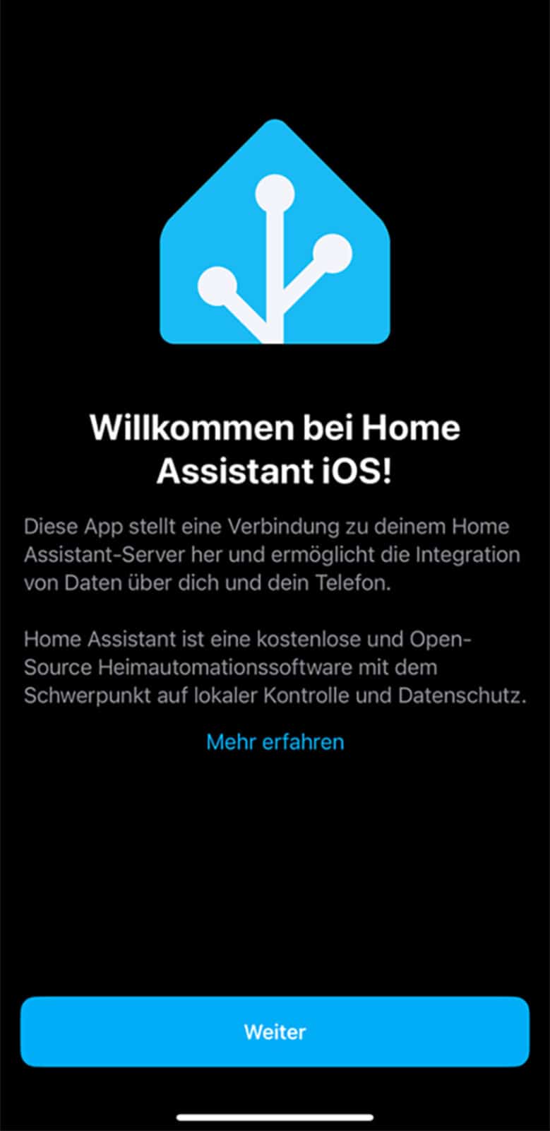 Bild 13: Willkommensbildschirm der Home-Assistant-Companion-App