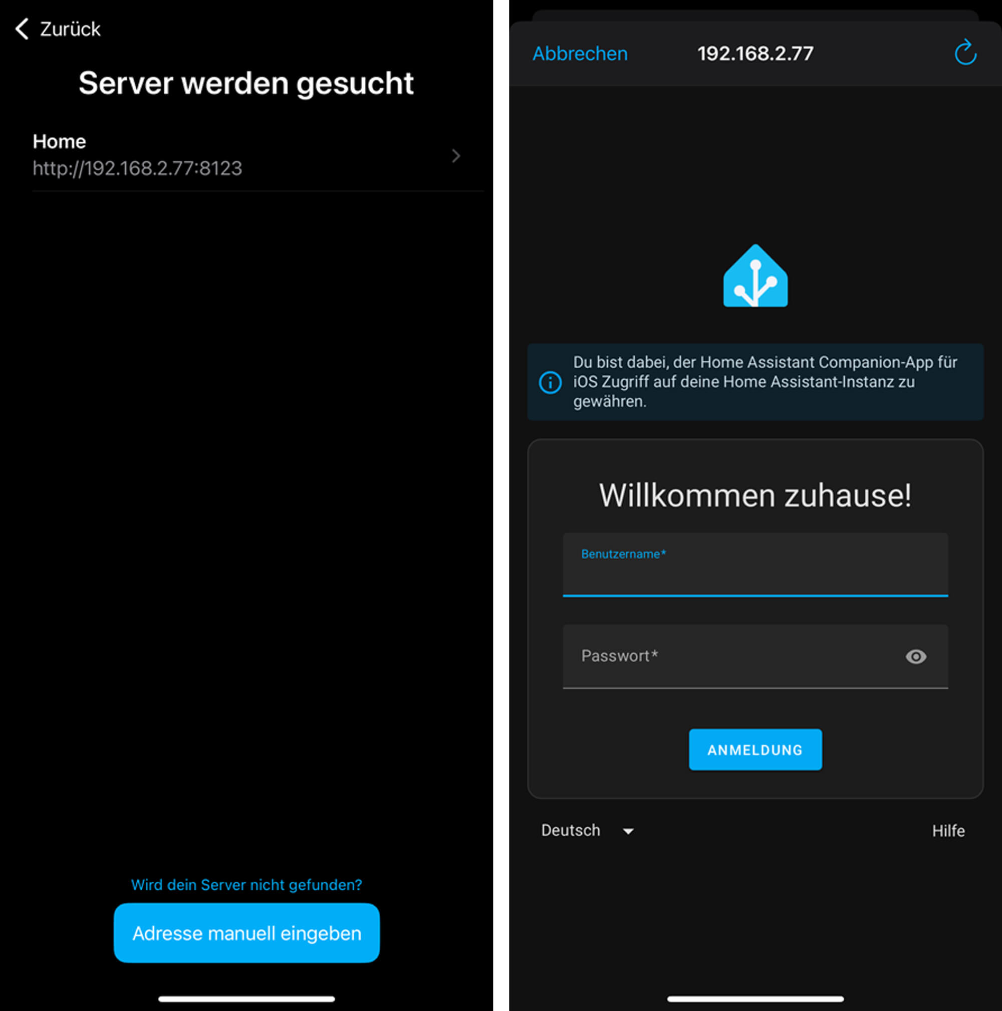 Bild 14: Home-Assistant-Installation suchen und in der App anmelden