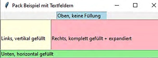 Bild 3: Fensterlayout, das mit dem Pack-Manager und verschiedenen Ausrichtungs- und Fülloptionen erstellt wurde.